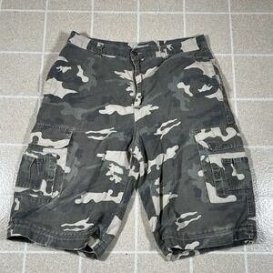 Vintage Y2K No Boundaries Cargo Shorts Camo Mens Size 34 Baggy Faded Distress